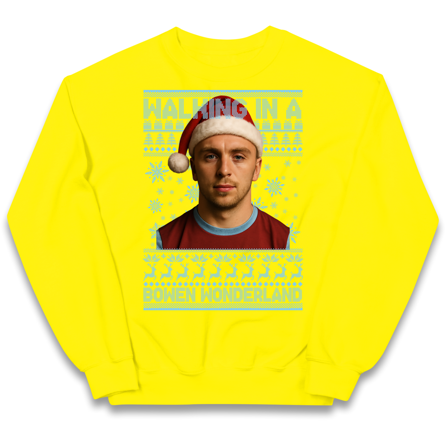 Jared Bowen walking in a Bowen Wonderland Christmas kids sweatshirt