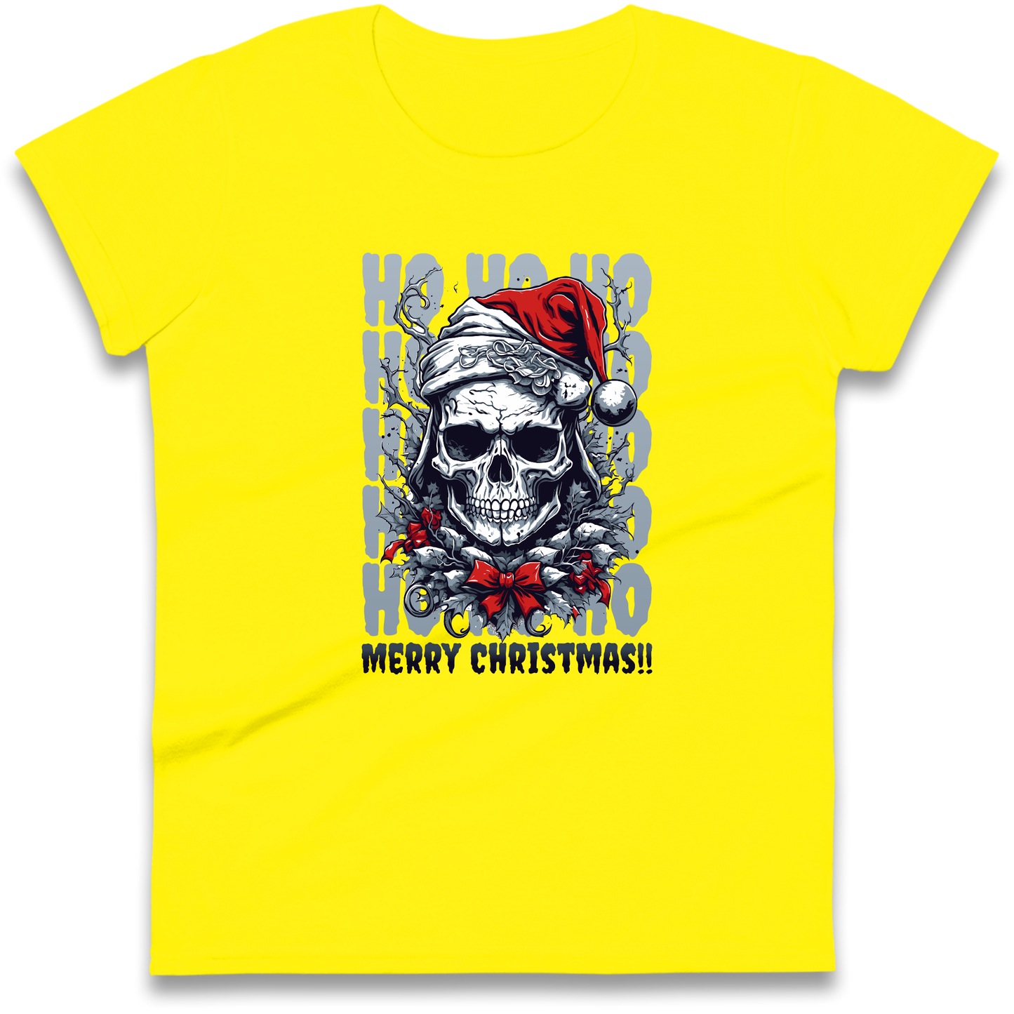 HO HO HO Santa Skelington Christmas Ladies Shirt