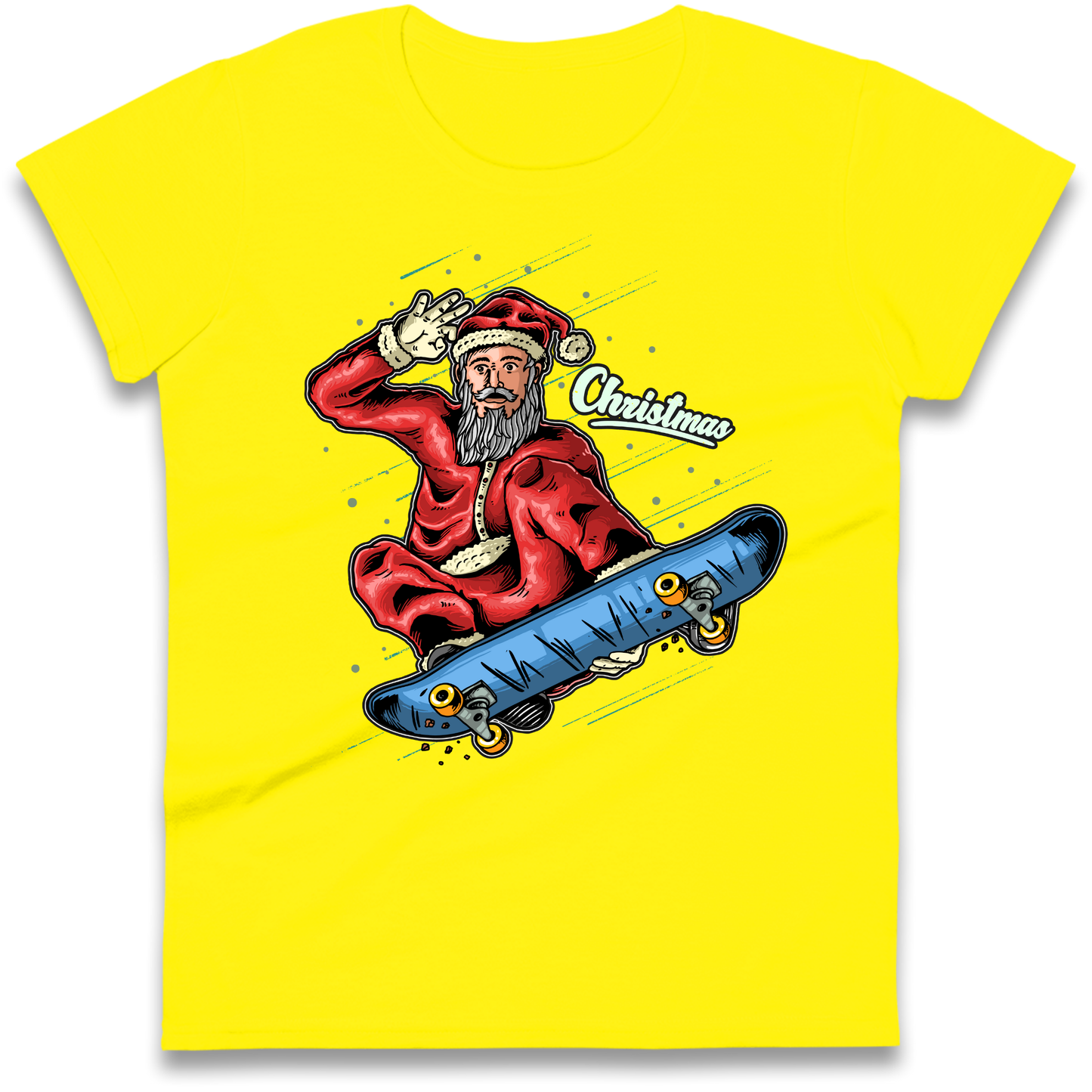 Santa Skateboarding Christmas Ladies Shirt