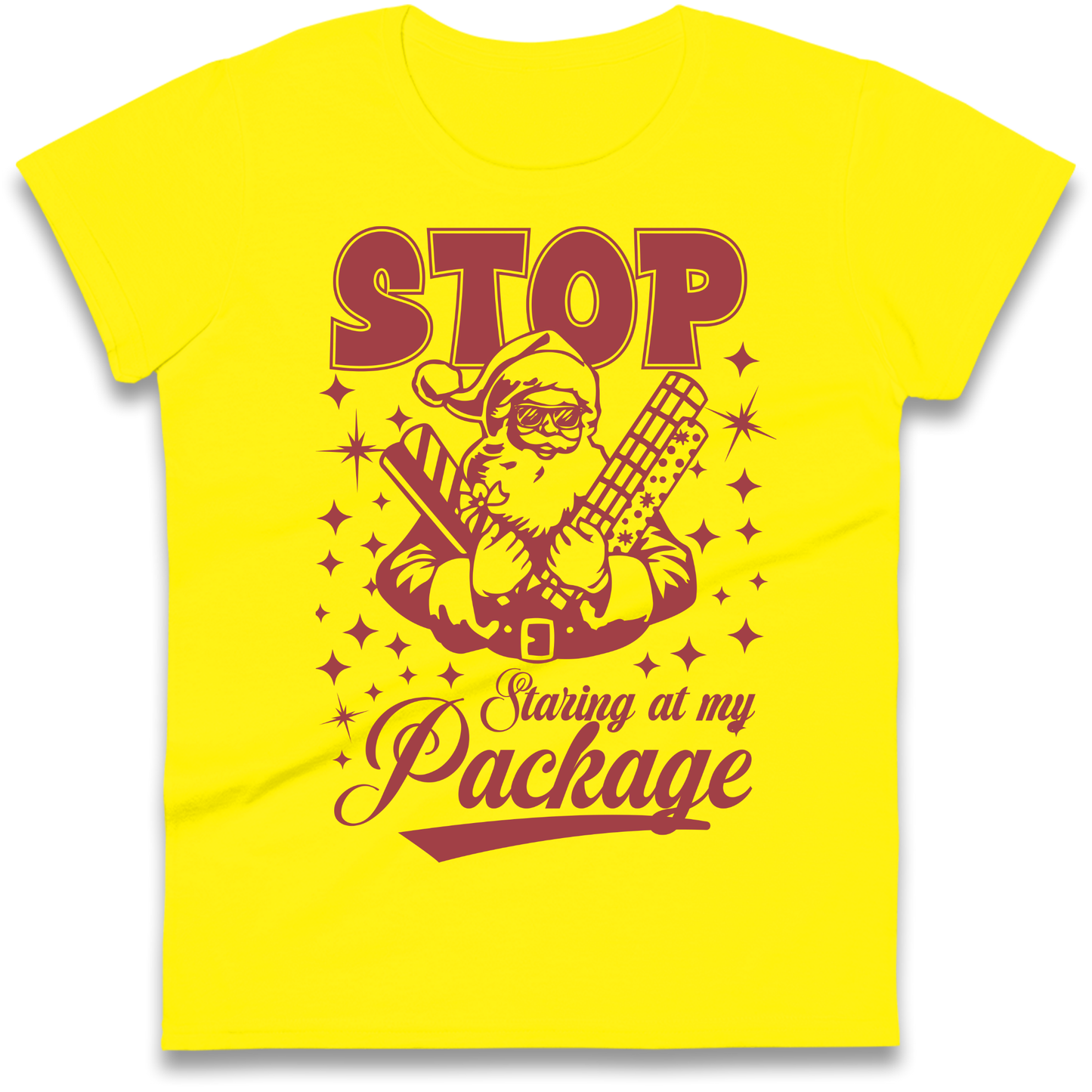 Stop Staring at My Package Christmas Ladies Shirt
