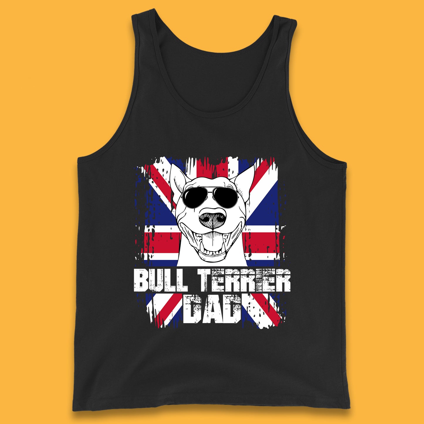 Bull Terrier Dad British Flag Union Jack Bull Terrier Dog Uk Flag English Bull Terrier Dog With Glasses Tank Top