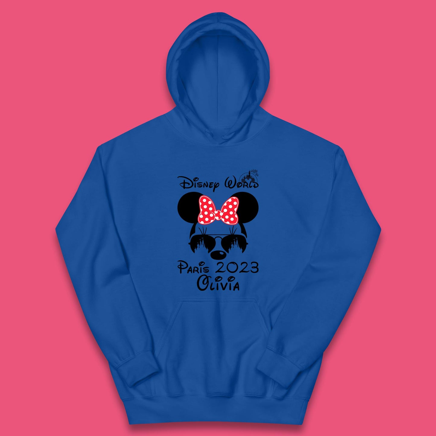 Personalised Disney World Paris 2023 Disney Castle Mickey Mouse Minnie Mouse Cartoon Magical Kingdom Disneyland Trip Kids Hoodie