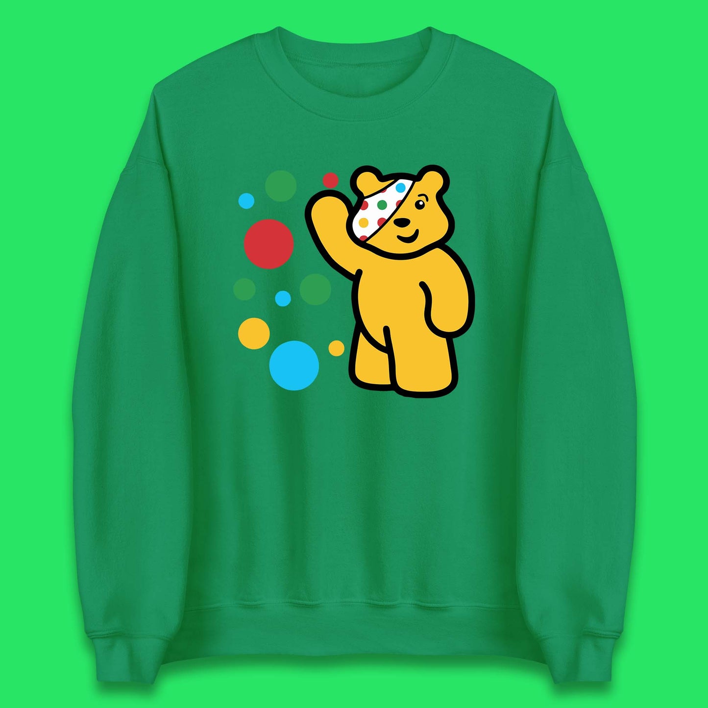 Spotty Pudsey Bear Hand Waving Dotty Spot Fundraising Children In Need Spotty Bear Spotty Day Unisex Sweatshirt