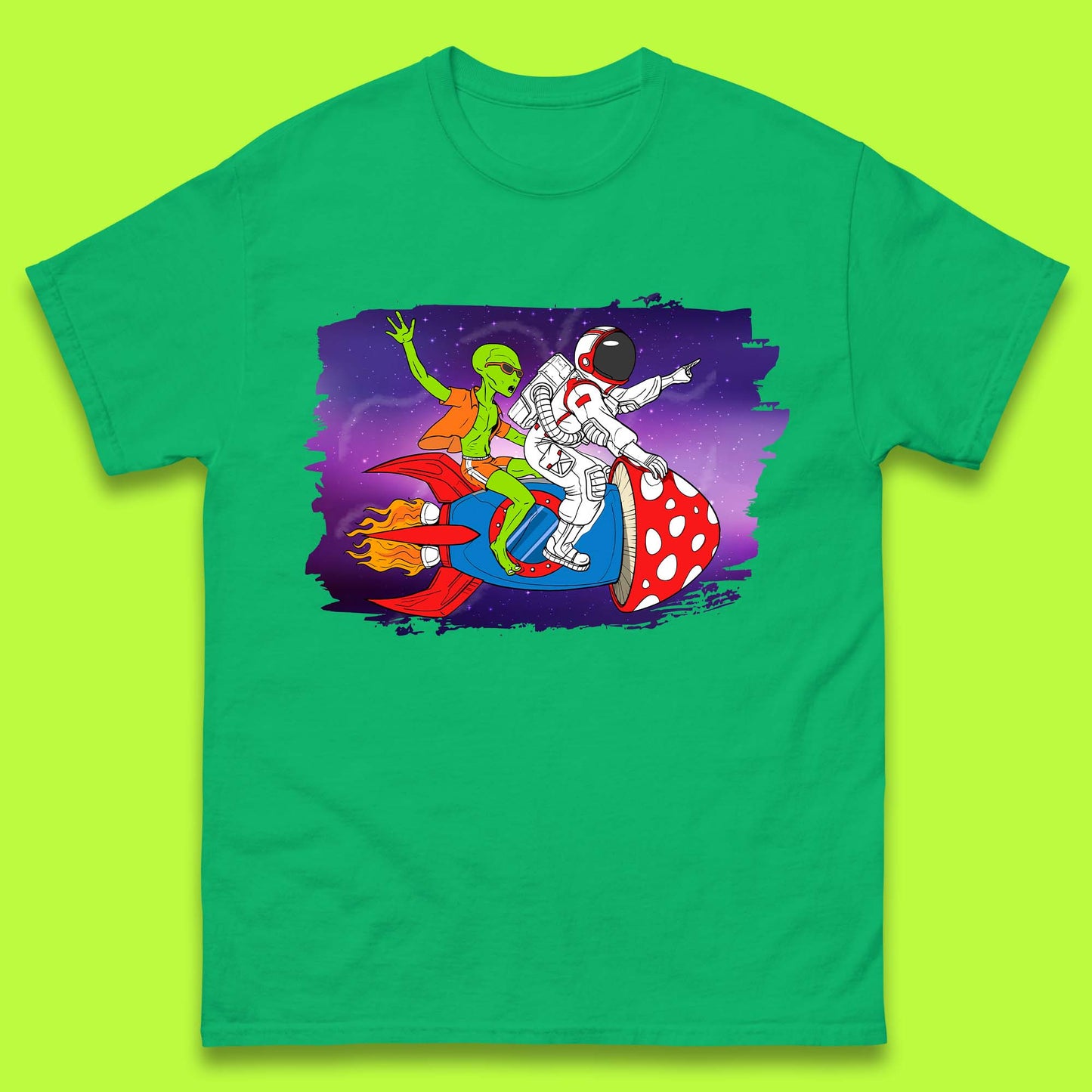 Alien & Astronaut Rocket Ship Mens T-Shirt