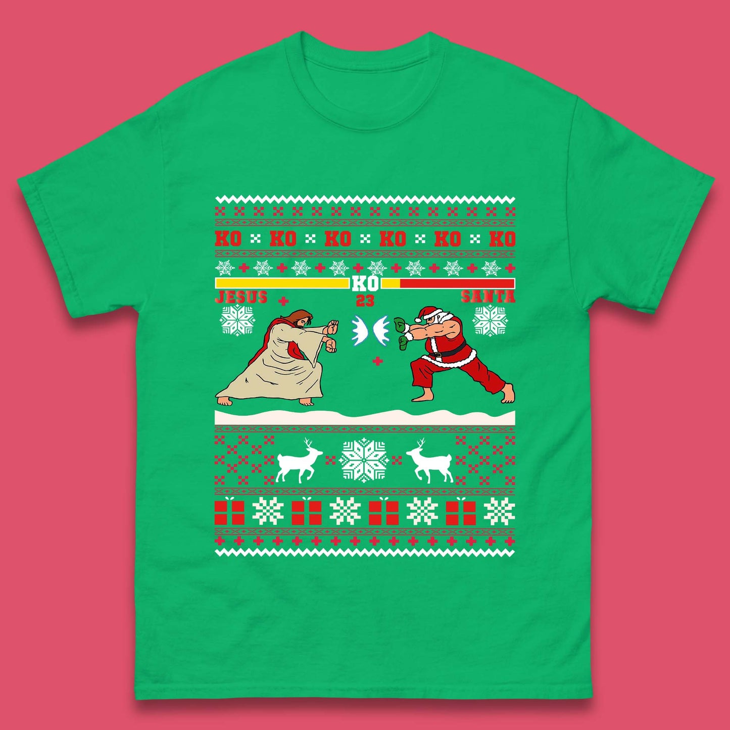 Jesus Vs Santa KO Christmas Mens T-Shirt