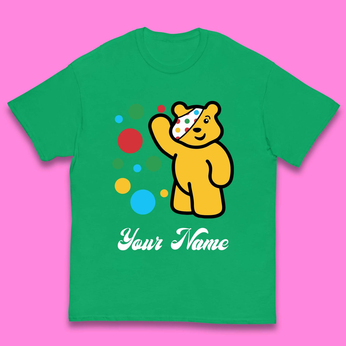 Personalised Spotty Pudsey Bear Hand Waving Dotty Spot Your Name Fundraising Spotty Bear Spotty Day Kids T Shirt