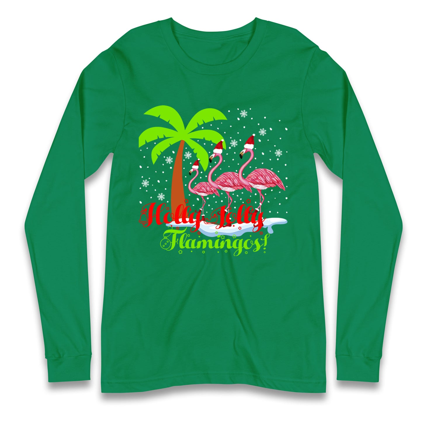 Holly Jolly Flamingos Christmas Long Sleeve T Shirt
