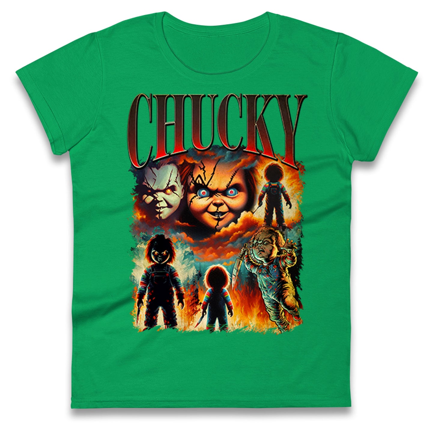 Chucky Doll Halloween Bootleg Womens T Shirt