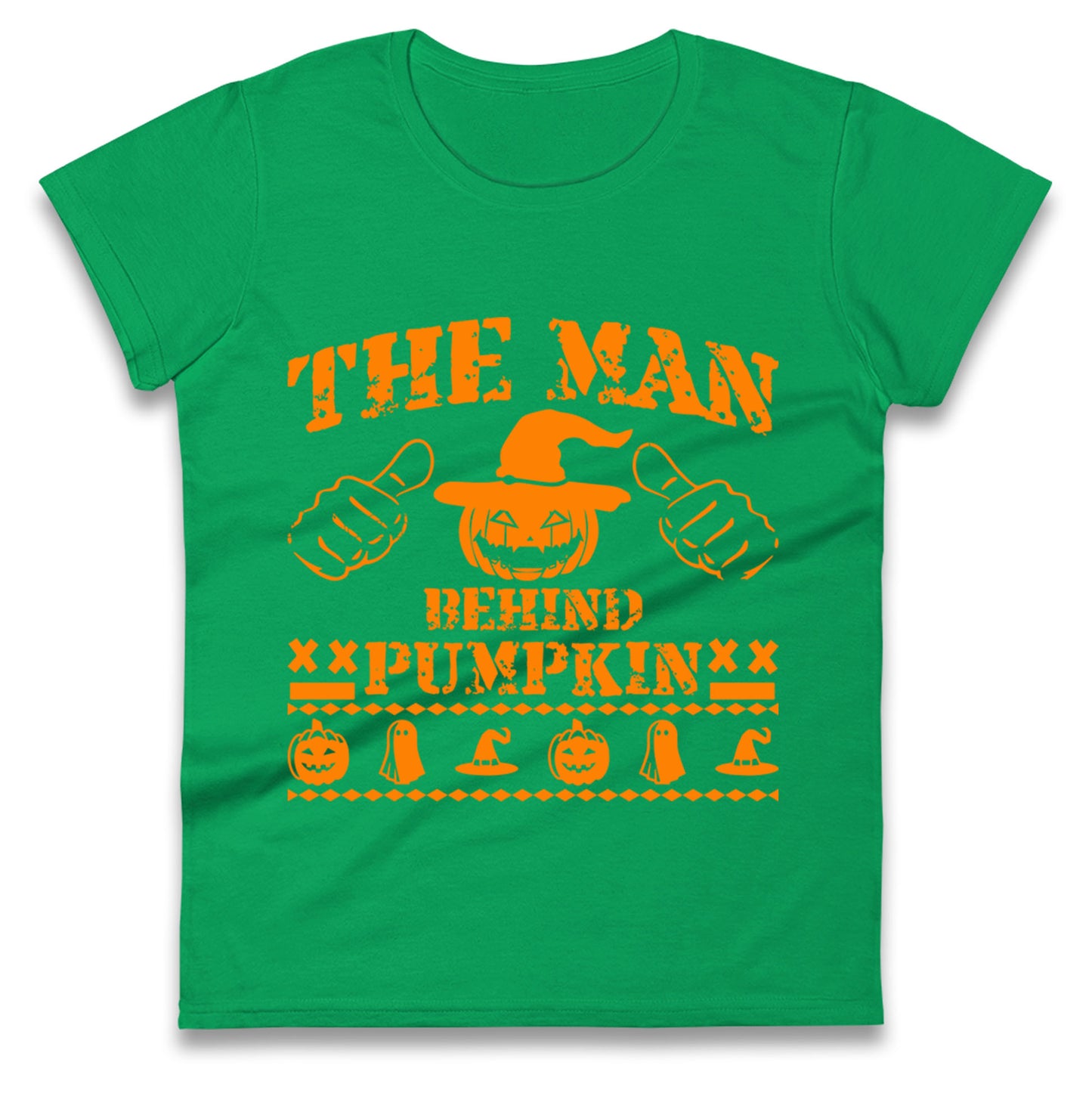 The Man Behind Pumpkin Halloween Womens t shirt