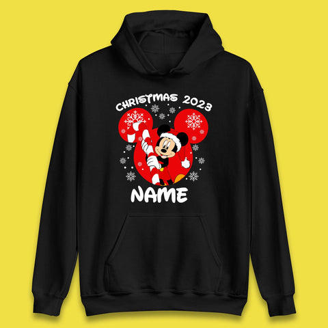 Personalised Disney Christmas 2023 Your Name Santa Mickey Mouse And Minnie Mouse Xmas Disneyland Trip Unisex Hoodie
