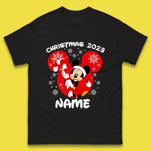 Personalised Disney Christmas 2023 Your Name Santa Mickey Mouse And Minnie Mouse Xmas Disneyland Trip Mens Tee Top