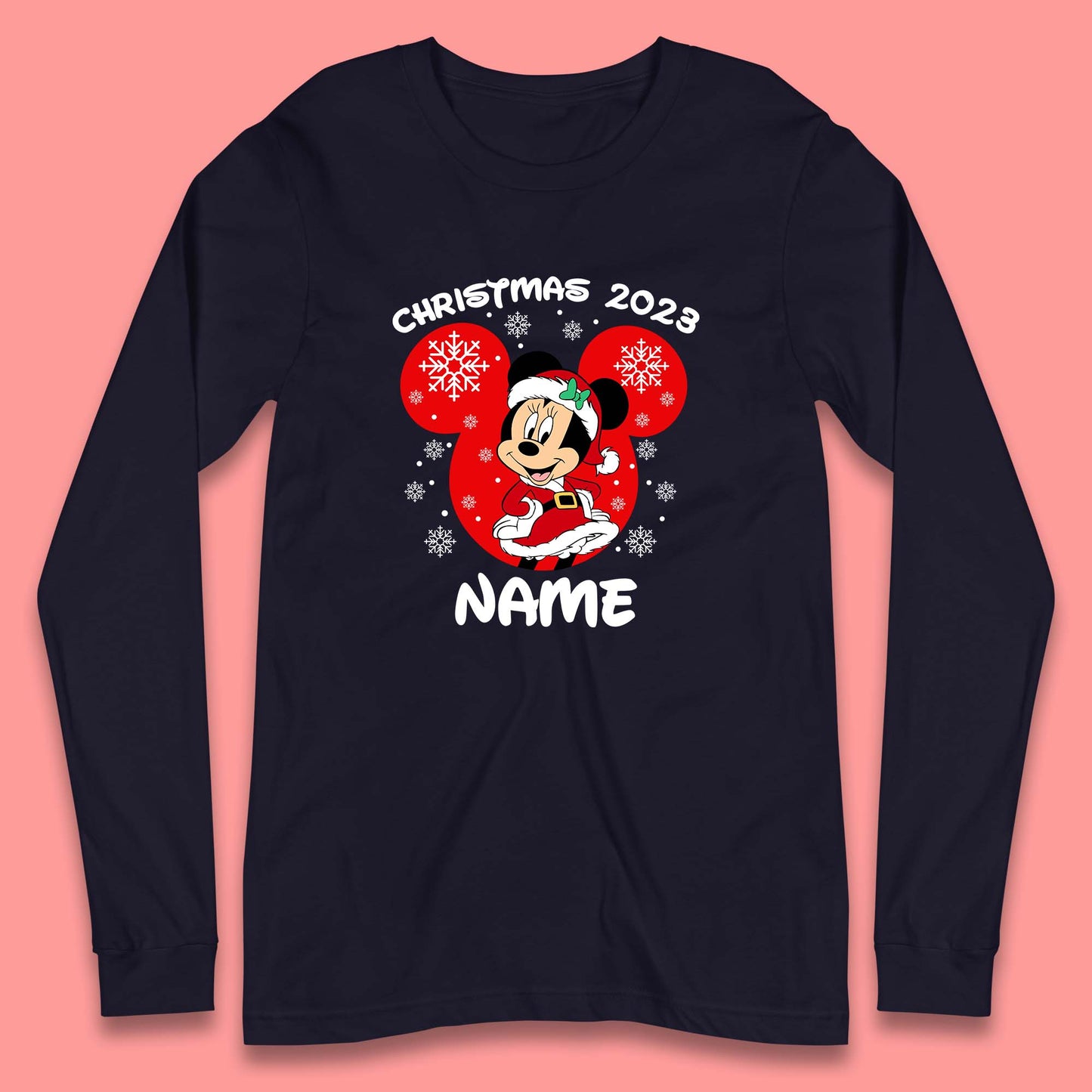 Personalised Disney Christmas 2023 Your Name Santa Mickey Mouse And Minnie Mouse Xmas Disneyland Trip Long Sleeve T Shirt