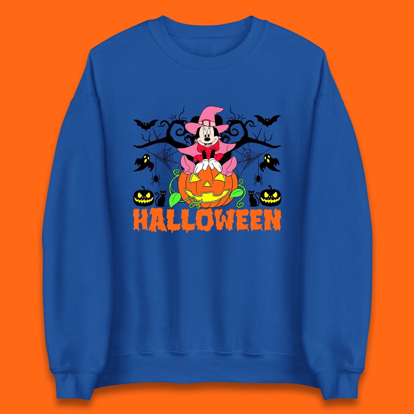 Disney Halloween Witch Minnie Mouse Sitting On Pumpkin Horror Scary Disneyland Trip Costume Unisex Sweatshirt