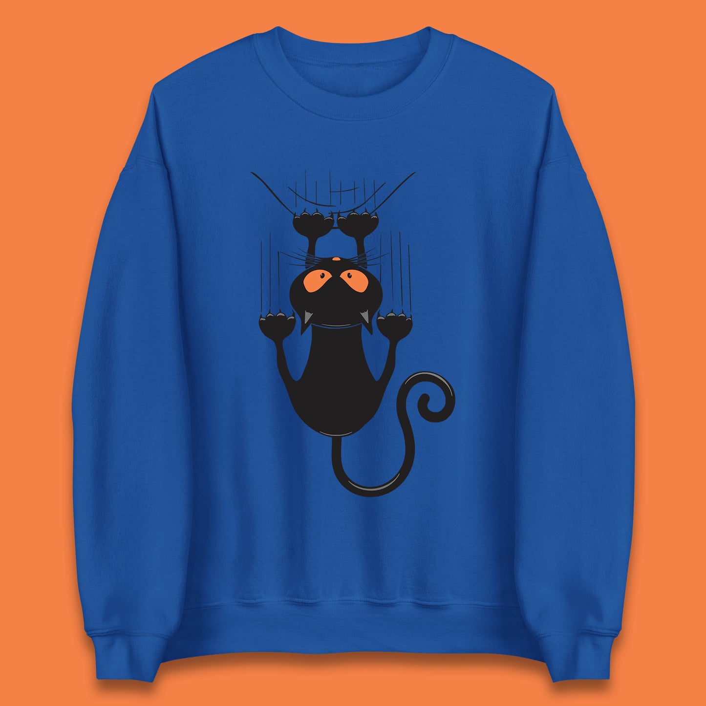 Black Cat Cartoon Scratching Climbing Wall Halloween Horror Scary Black Cat Spooky Season Unisex Sweatshirt