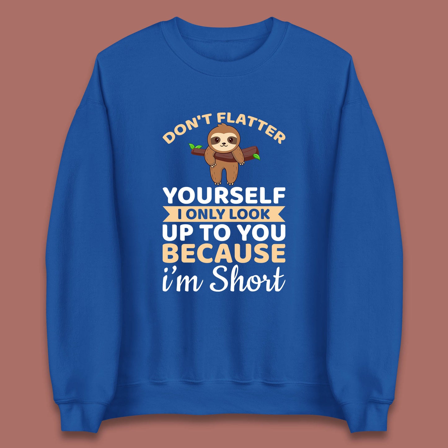 Don't Flatter Yourself I Only Look Up To You Because I'm Short Happy Sloths Funny Sarcastic Unisex Sweatshirt