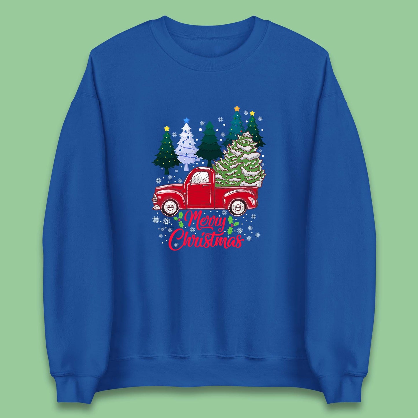merry christmas red retro truck sweatshirt