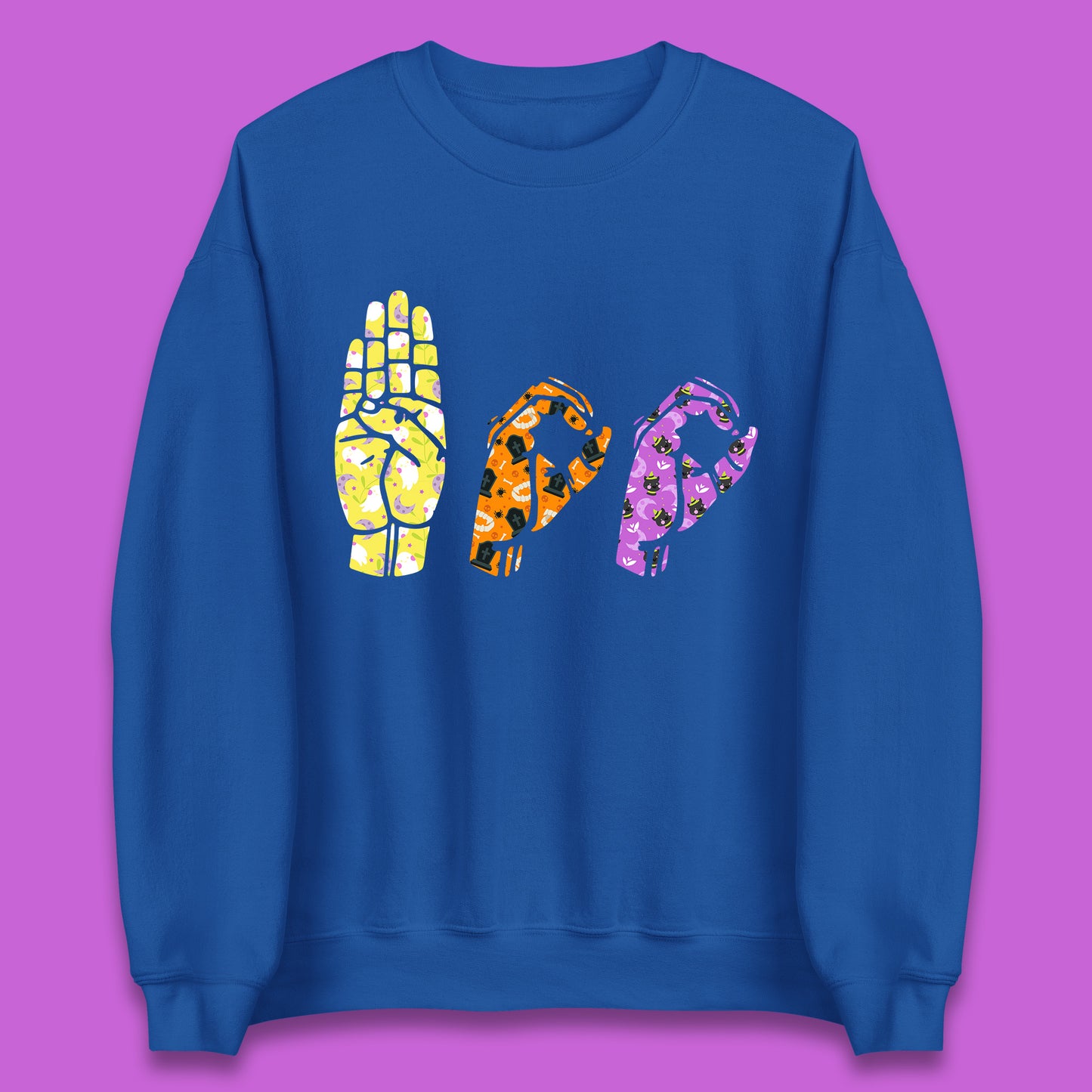 Halloween Hand Sign Language Boo Ghost American Sign Language Alphabet ASL Halloween Unisex Sweatshirt