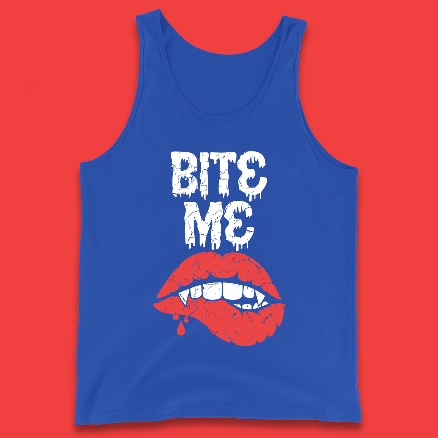 Bite Me Vampire Fangs Halloween Horror Lips Halloween Spooky Party Costume Tank Top