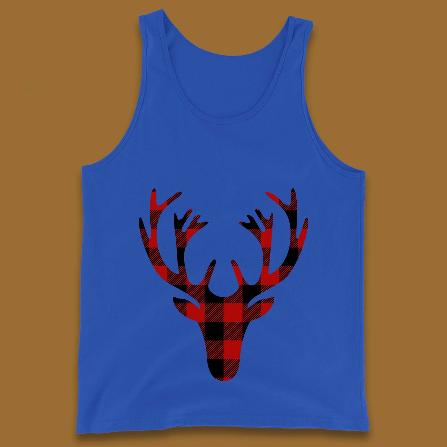 merry christmas buffalo plaid deer head tank top