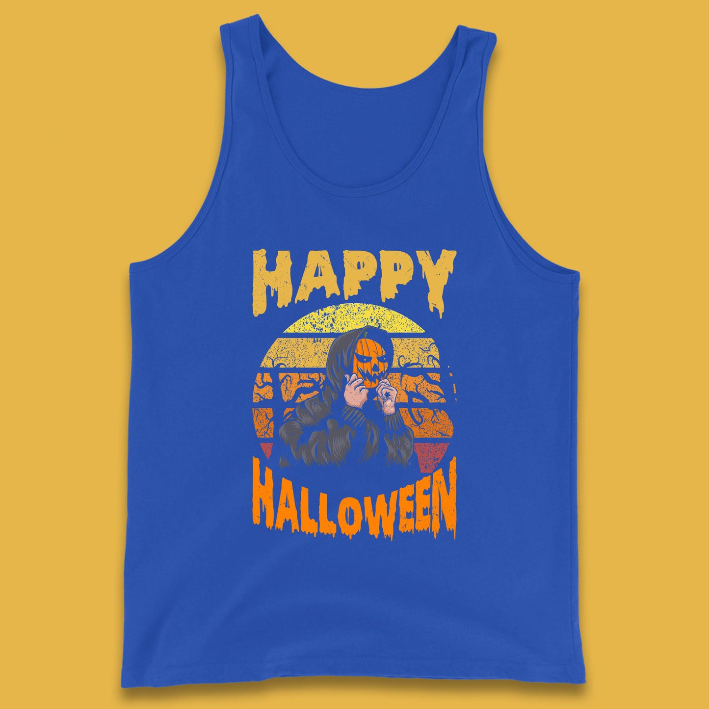Happy Halloween Jack O Lantern Pumpkin Head Horror Scary Vintage Retro Halloween Tank Top