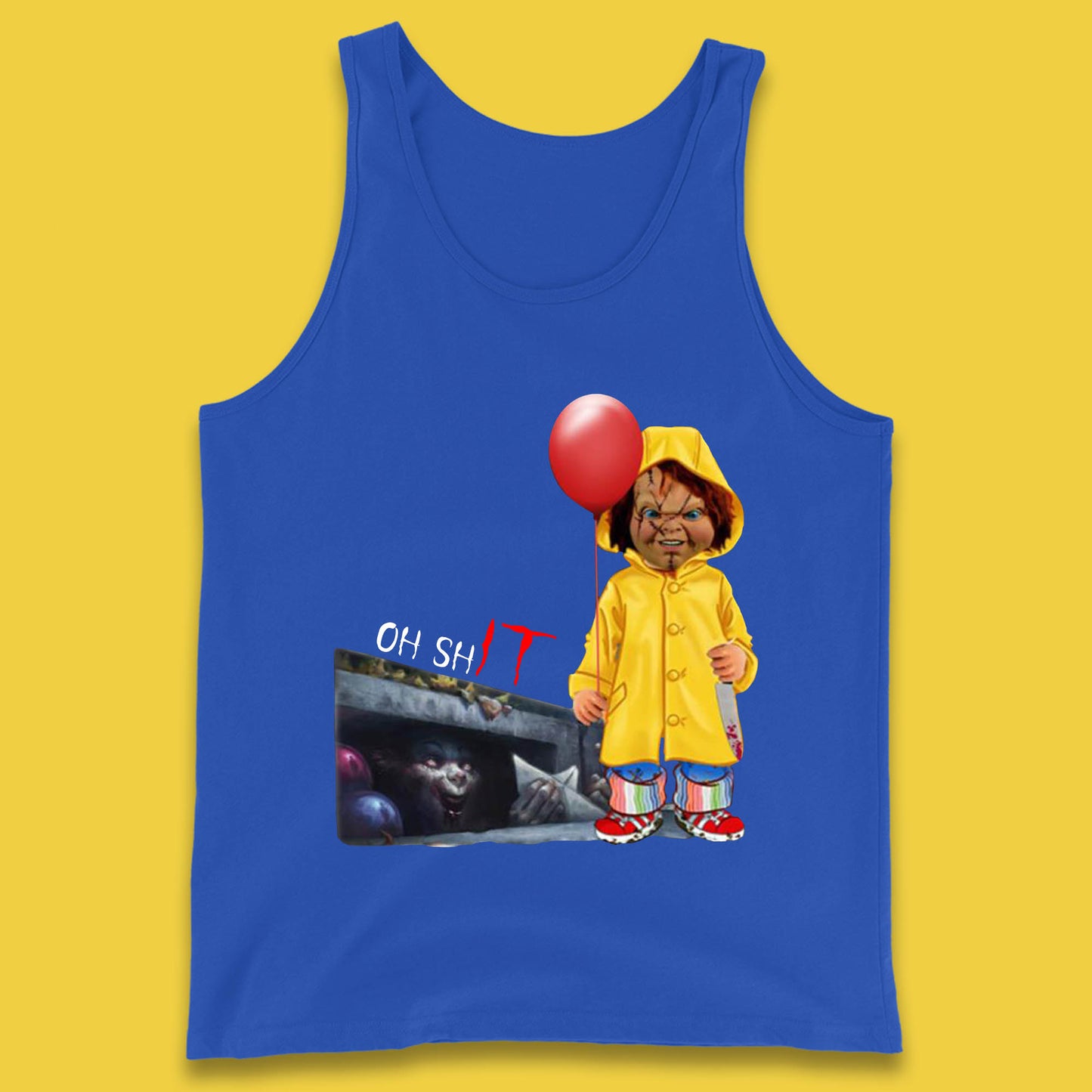 Oh Shit Pennywise Chucky Clown Spoof Halloween IT Pennywise Clown Horror Movie Character Tank Top