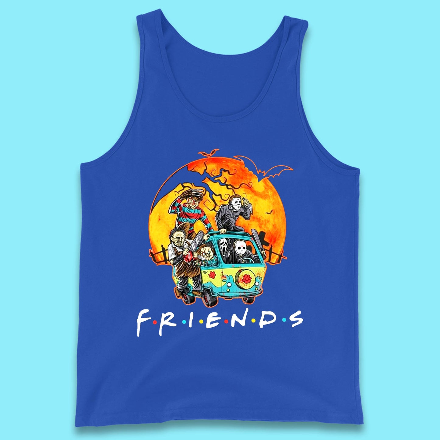 Friends Van Halloween Scooby Doo Mystery Machine Horror Movie Villians Characters Tank Top