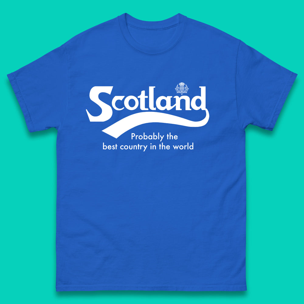 Scotland Probably The Best Country In The World Country Name in Fancy Type with Baseball Style Swoosh Underline Mens Tee Top