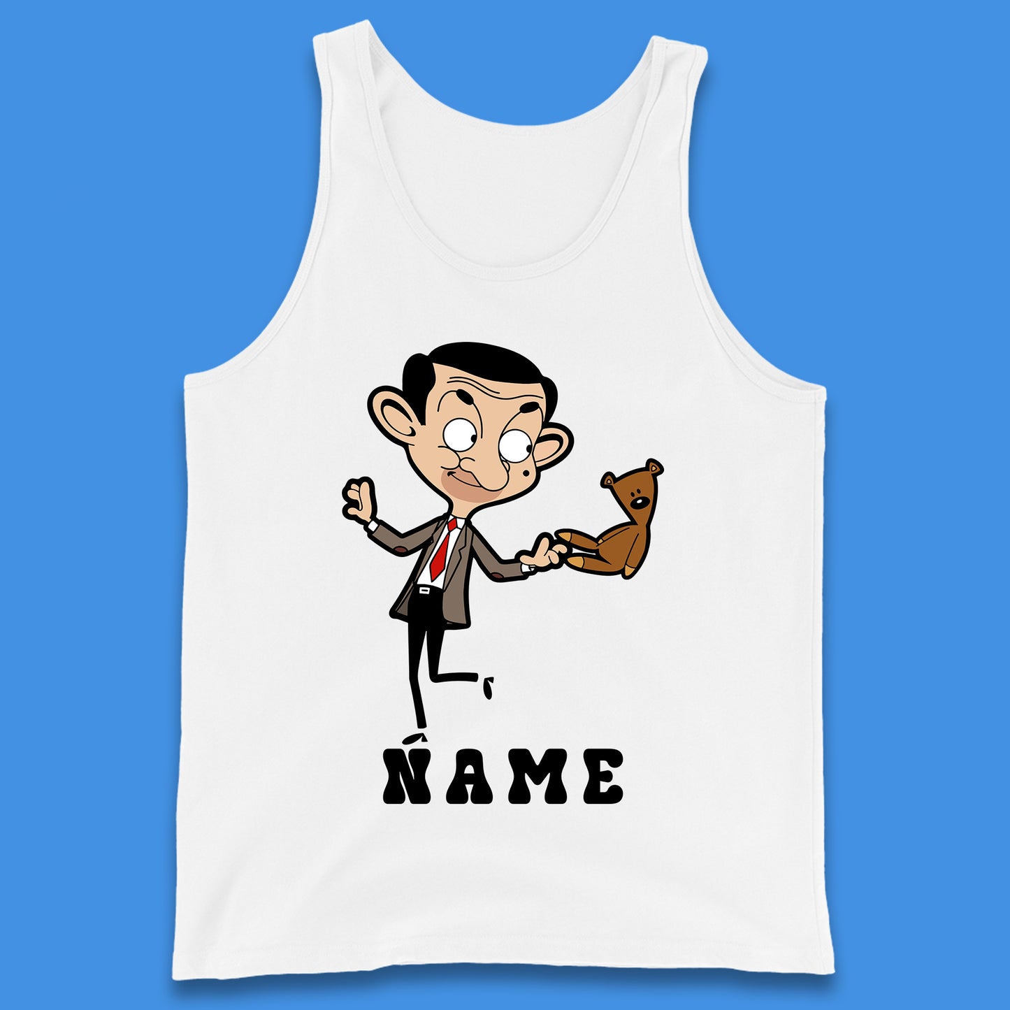 Personalised Mr Bean And Teddy Bear Your Name Comedy Cartoon Animated Series Tank Top