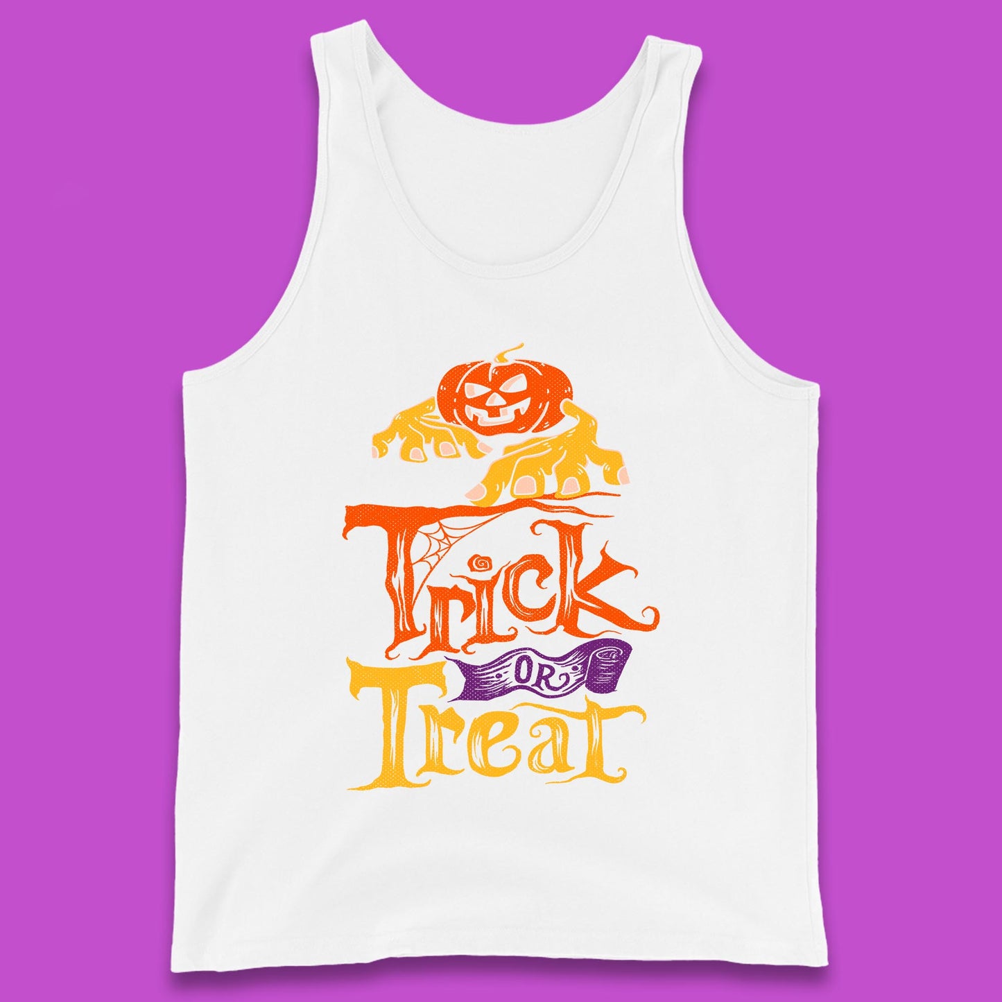 Halloween Trick Or Treat Horror Scary Evil Pumpkin With Zombie Hands Tank Top