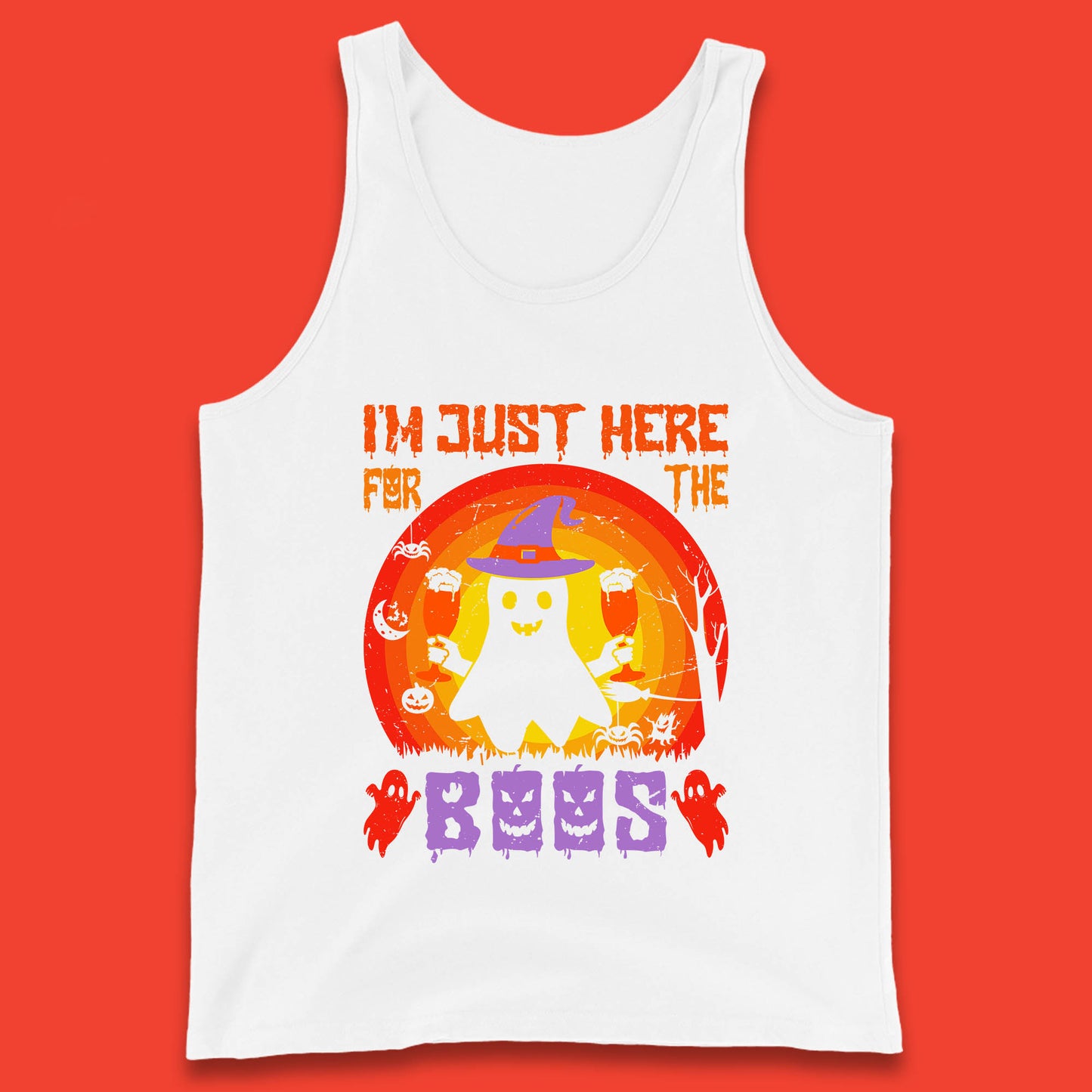 I'm Just Here For The Boos Halloween Boo Ghost Witch Hat Horror Scary Tank Top