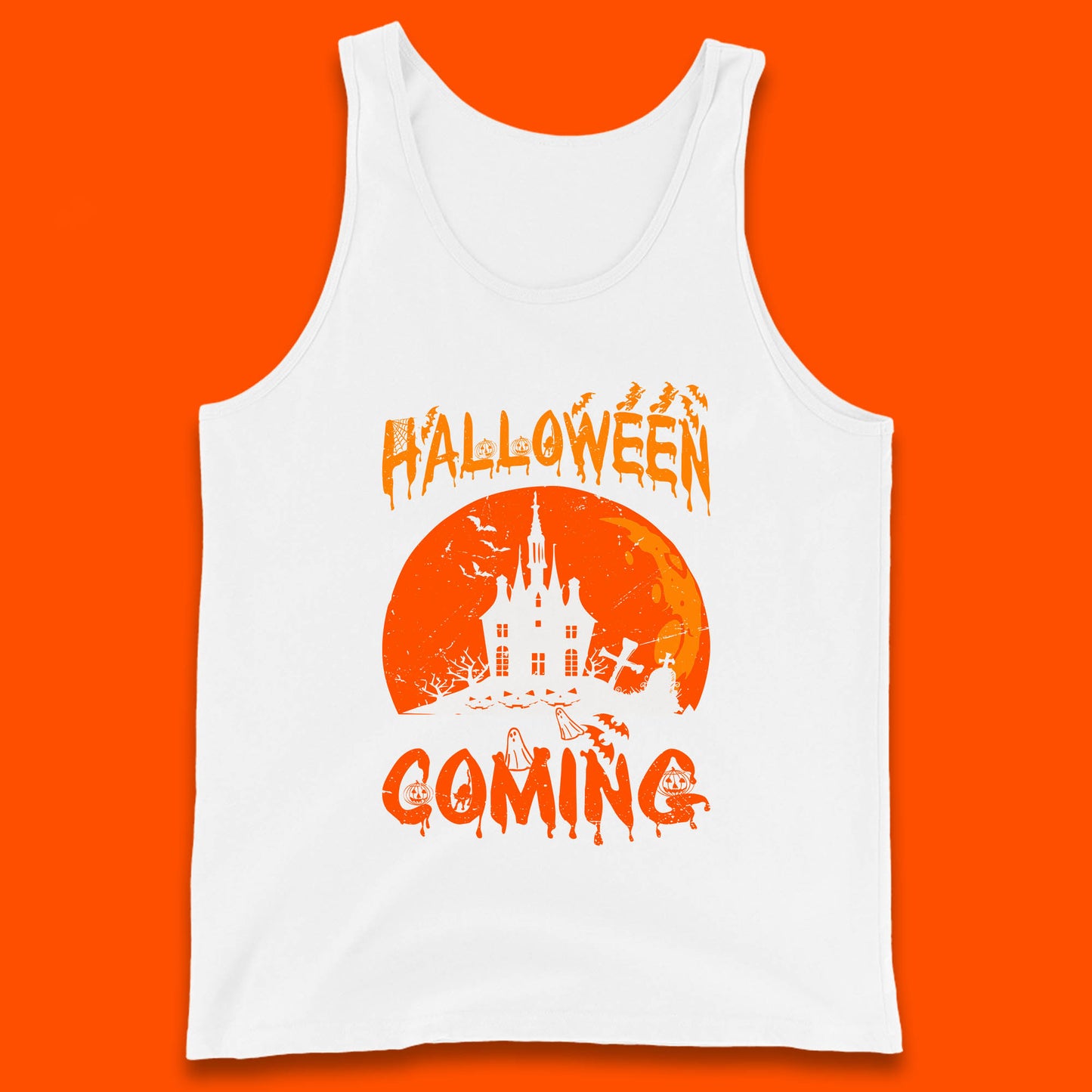 Halloween Coming Horror Scary Ghost Haunted House Spooky Season Tank Top
