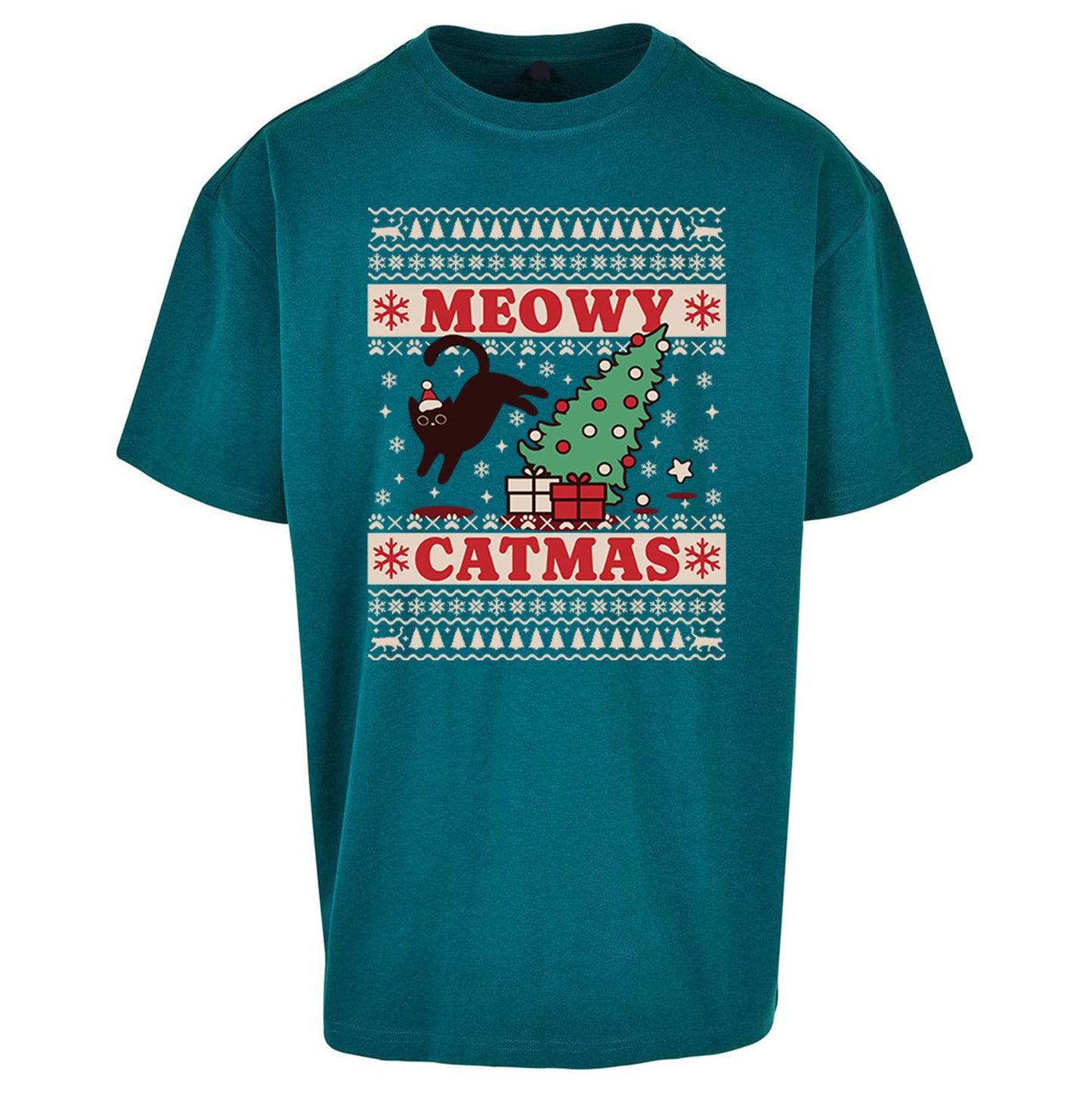 Christmas Cat Oversized T Shirt