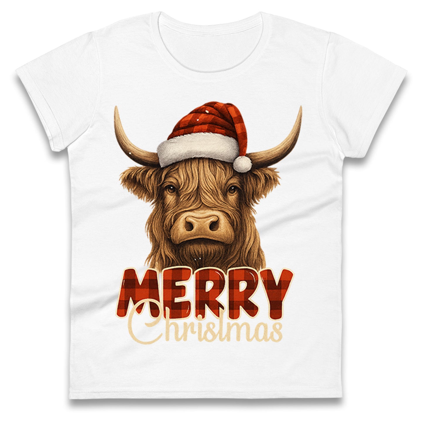 Highland Cow Christmas Ladies T Shirt