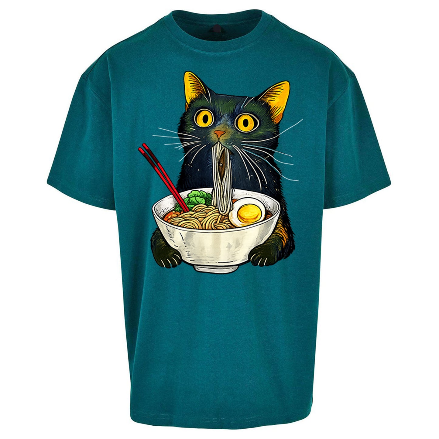Ramen Noodle Black Cat Foodie Lover Oversized T Shirt