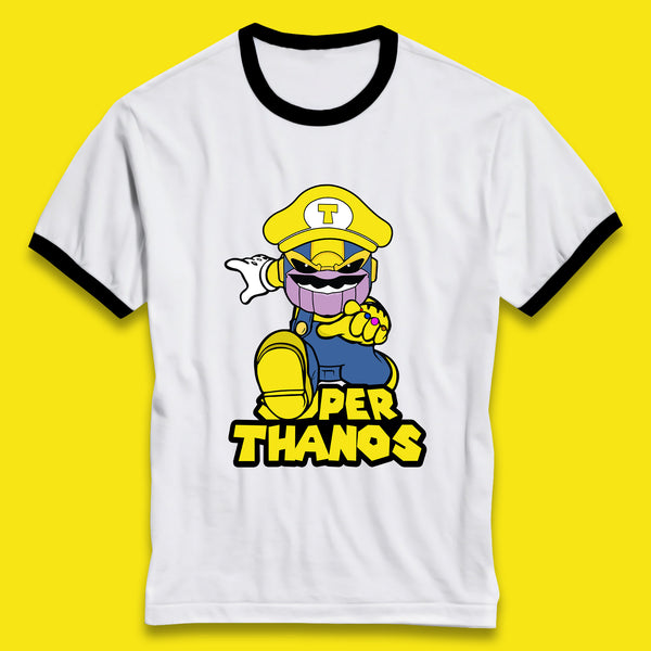Super Thanos Marvel Infinity Gauntlet Super Mario Spoof Marvel Nintendo Game Series Wario Thanos Fictional Character Ringer T Shirt