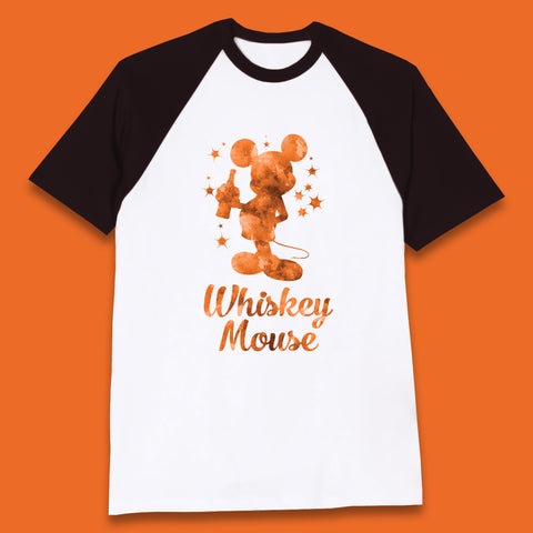 Whiskey Mouse Mickey Minnie Mouse Cartoon Character Holding Beer Bottle Disneyland Whiskey Lovers Baseball T Shirt