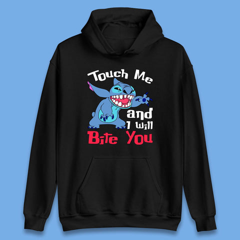 Disney Angry Stitch Cartoon Touch Me And I Will Bite You Lilo & Stitch Unisex Hoodie