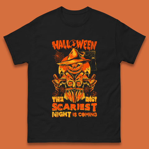 Halloween The Most Scariest Night Is Coming Halloween Scarecrow Jack O Lantern Scary Night Mens Tee Top