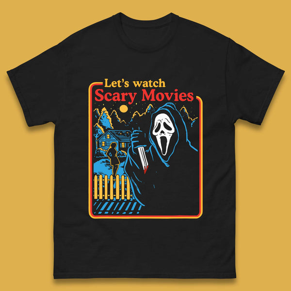 Let's Watch Scary Movies Screaming Ghostface Scream Watch Scary Halloween Mens Tee Top