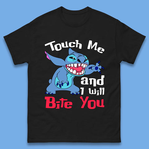 Disney Angry Stitch Cartoon Touch Me And I Will Bite You Lilo & Stitch Mens Tee Top