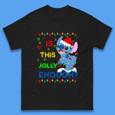 Is This Jolly Enough? Disney Christmas Funny Santa Stitch Xmas Lights Lilo And Stitch Mens Tee Top