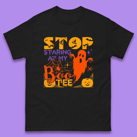 Stop Staring At My Boo Tee Funny Sayings Halloween Ghost Party Mens Tee Top