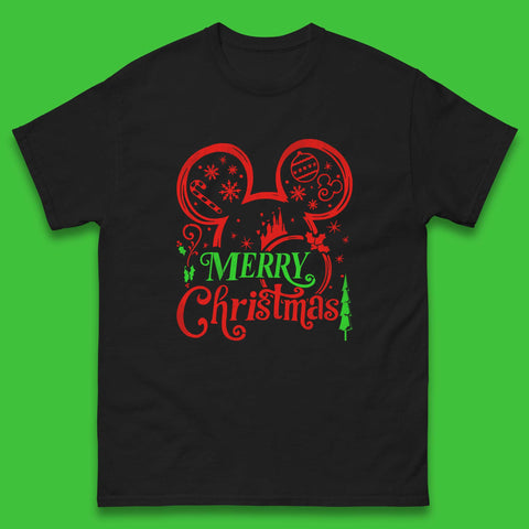 Merry Christmas Disney Mickey Mouse Head Magic Kingdom Xmas Disneyland Trip Mens Tee Top