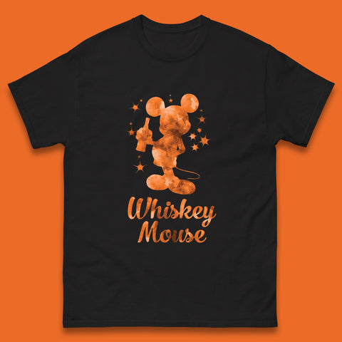 Whiskey Mouse Mickey Minnie Mouse Cartoon Character Holding Beer Bottle Disneyland Whiskey Lovers Mens Tee Top