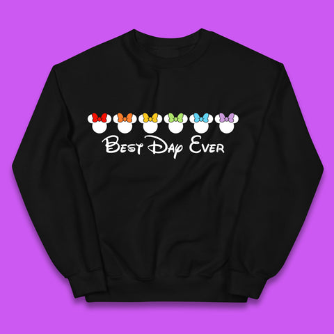 Best Day Ever Disney Minnie Mouse Cartoon Character Disney Vacation Minnie Mouse Face with Colorful Bows Disney Trip Kids Jumper