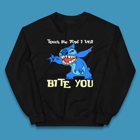 Touch Me And I Will Bite You Disney Stitch Angry Lilo & Stitch Cartoon Character Ohana Stitch Lover Kids Jumper