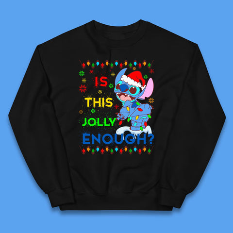 Is This Jolly Enough? Disney Christmas Funny Santa Stitch Xmas Lights Lilo And Stitch Kids Jumper