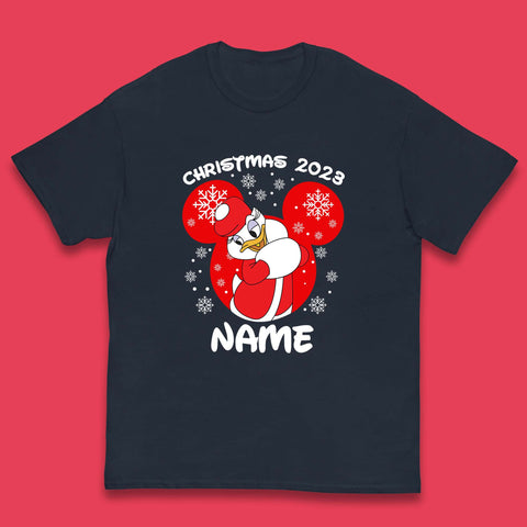 Personalised Christmas 2023 Your Name Santa Donald Duck And Daisy Duck Xmas Disney Mickey And Friends Kids T Shirt