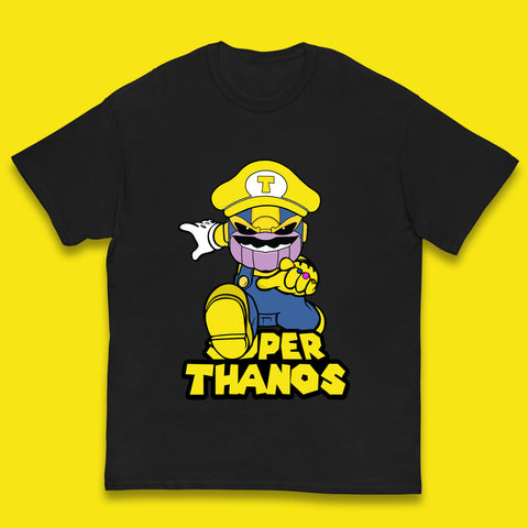 Super Thanos Marvel Infinity Gauntlet Super Mario Spoof Marvel Nintendo Game Series Wario Thanos Fictional Character Kids T Shirt