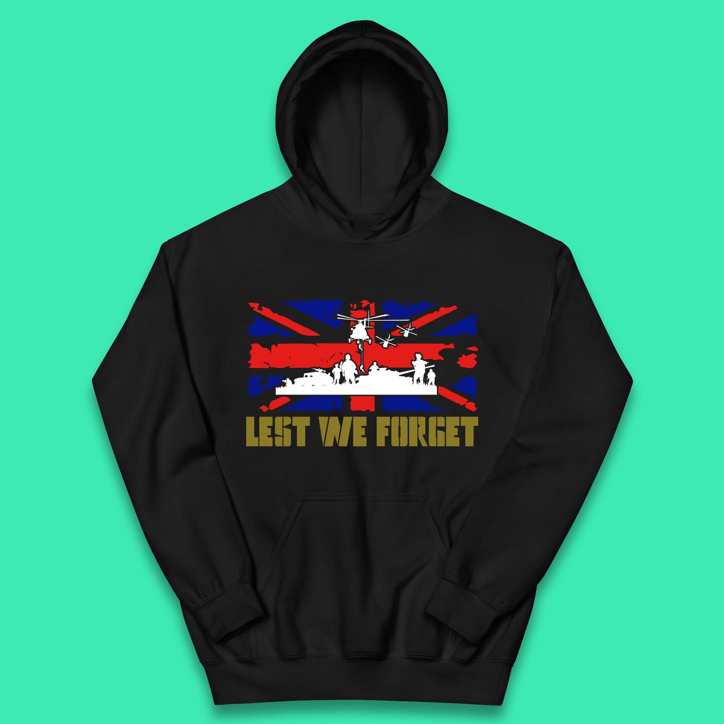 Lest We Forget Armed Forces Veterans Remembrance Day Uk Flag British War Soldiers Kids Hoodie